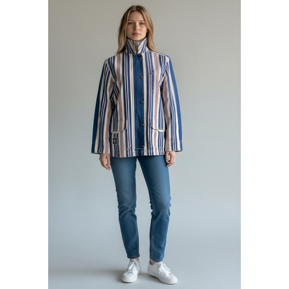 Lauren Jeans Co Ralph Lauren NWOT Chore Jacket SZ P/L Blue Striped Denim Classic